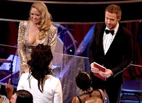 oscars 2017 ryan gosling s date and her cleavage baring dress send twitter into meltdown
