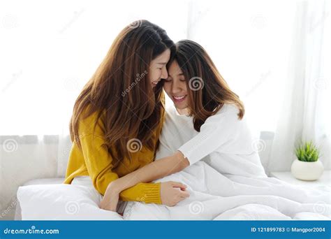 Lgbt Young Cute Asian Women Lesbian Couple Happy Moment Homose