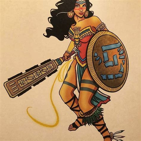 Aztec Wonder Woman Girls Cartoon Art Wonder Woman Aztec Warrior