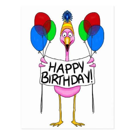whimsical flamingo happy birthday balloons postcard zazzle