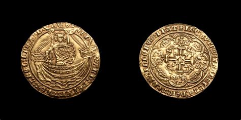 medieval english gold noble coin  king edward iii  ad
