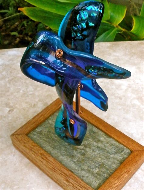 Hand Made Fused Glass Sculpture Two Azure Dragons Quinglong By Caron