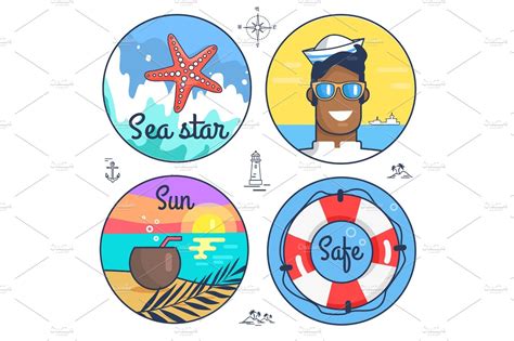 collection  multiple marine icons  item illustrations creative