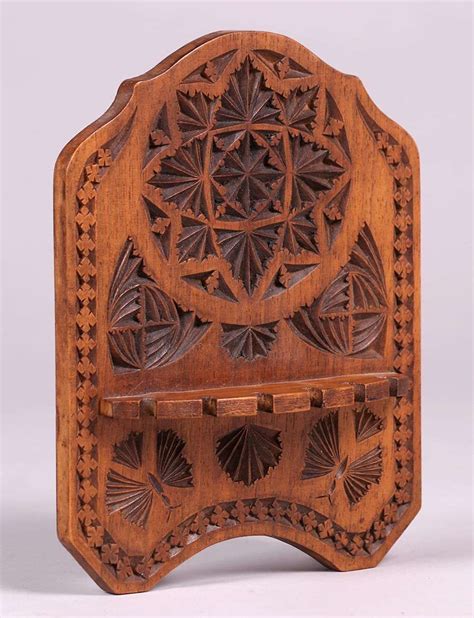arts crafts gothic hand carved pipe rack  california