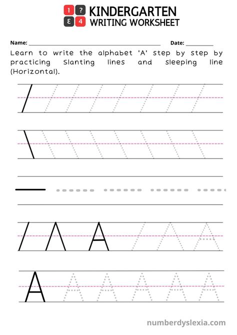 printable kindergarten writing worksheets  number dyslexia