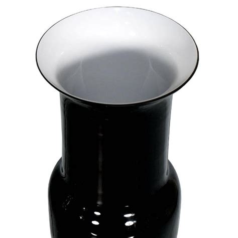 Tall Mid Century Black And White Blown Murano Glass Vase By