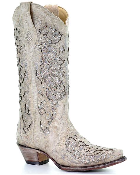 corral women s white glitter inlay western boots boot barn
