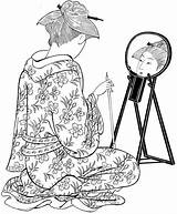 Coloring Chinois Dover Geisha Woodblock Japonais Livres Asie Adulte Thérapie Coloriages sketch template
