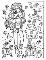 Pages Coloring Fall Girls Color Etsy Halloween Digital Digi Sheets sketch template