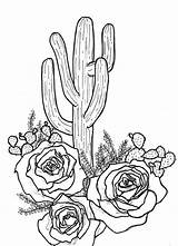 Cactus Drawing Saguaro Cute Rose Potted Getdrawings sketch template