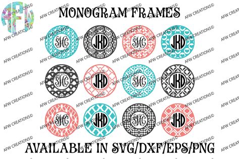 circle monogram frames  svg dxf eps digital cut files  afw