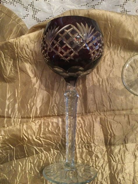 ruby red cut to clear crystal bohemian wine glasses set of 2 etsy