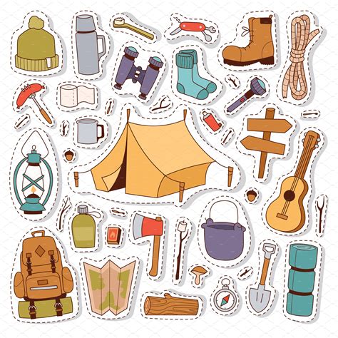 Camping Stickers In Hand Drawn Style ~ Illustrations ~ Creative Market