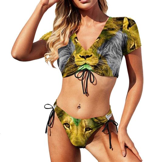 cyloten lion jamaican flag swim beachwear women girl two pieces bikinis