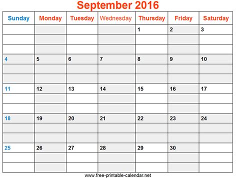 Blank September 2016 Calendar Printable Search Free Calendar 2016