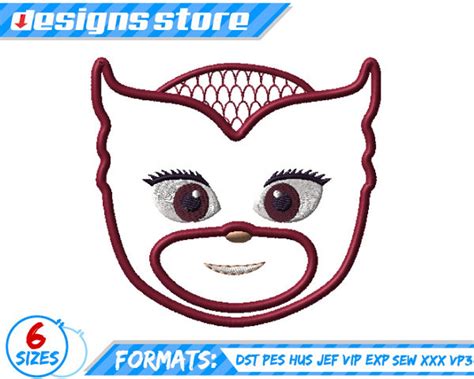 owlette face applique design machine embroidery pj mask etsy