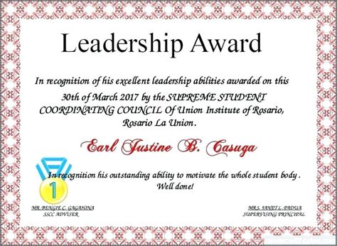 leadership award certificate template  templates