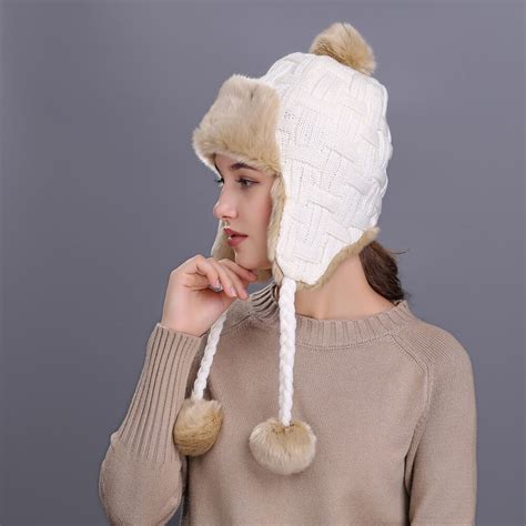 Klv Plaid Womens Hat Warm Winter Hat With Ear Flaps Snow Ski Thick
