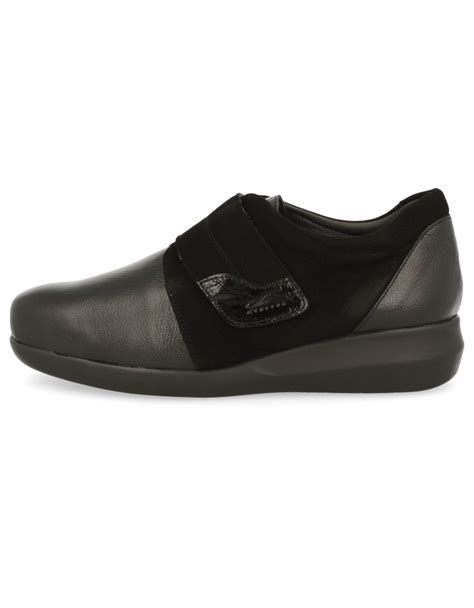 Zapato SeÑora Pies Anchos Lina Velcro Negro Fabricado En Piel De 1ª