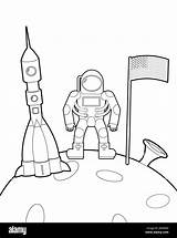 Astronauta Razzo Luna Bandiera Libro Astronaut Razzi Spaziali sketch template
