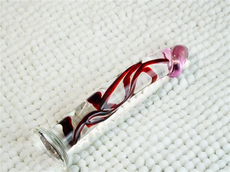 Sale 6 5 Inch Glass Dildo Red Stripes And Pink Head Etsy