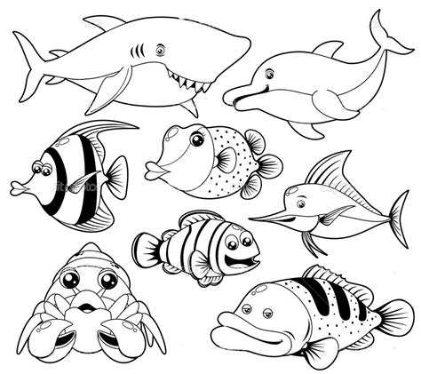 sketsa gambar hewan laut mewarnai  imagesee