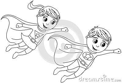 happy superhero kid kids flying isolated coloring page stock vector