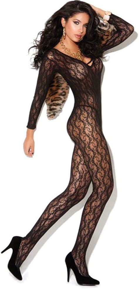 Elegant Moments Women S Long Sleeve Lace Body Stocking With Open Crotch