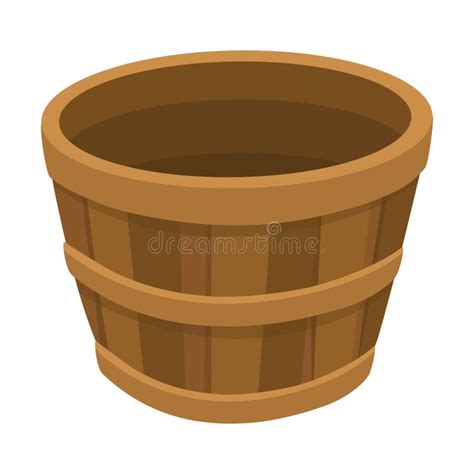 wooden bucket isolated  white background vector illustration stock