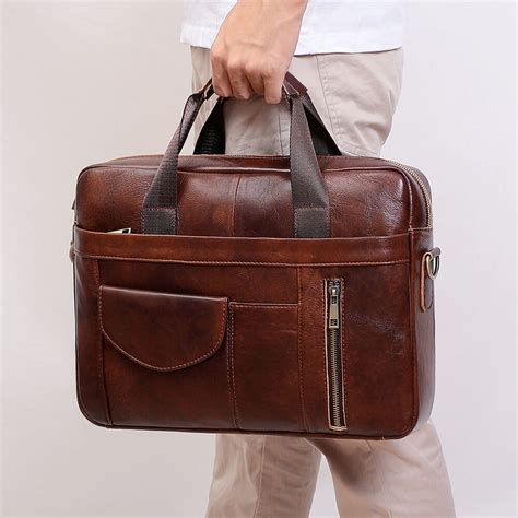 genuine leather  briefcase bag  men