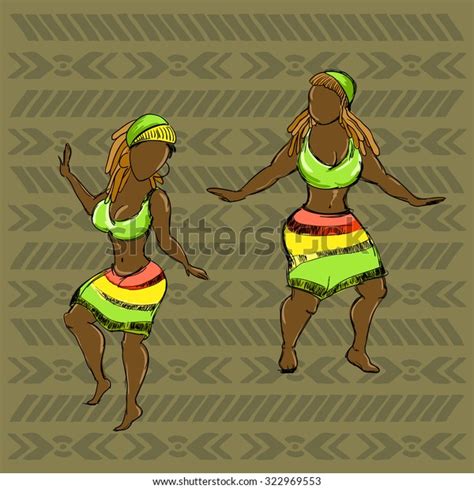 Two Jamaican Women Dance Vector Illustration Stock Vector Royalty Free