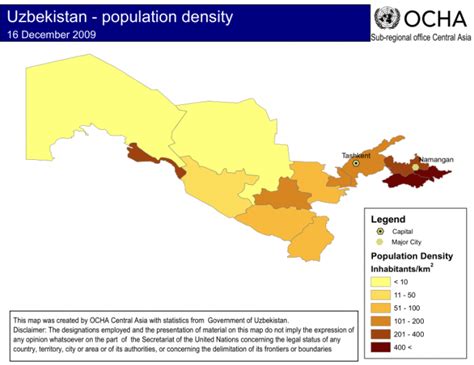 Uzbekistan Population Density As Of 16 Dec 2009 Uzbekistan Reliefweb
