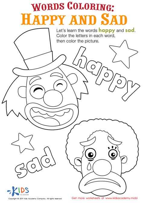 happy  sad words coloring worksheet  coloring page printout