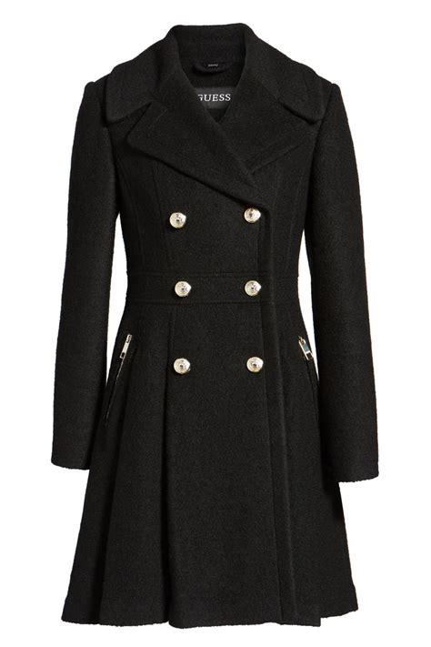 guess double breasted wool blend coat in black lyst