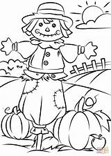 Scene Coloring Farm Autumn Scarecrow Printabl Pluspng sketch template