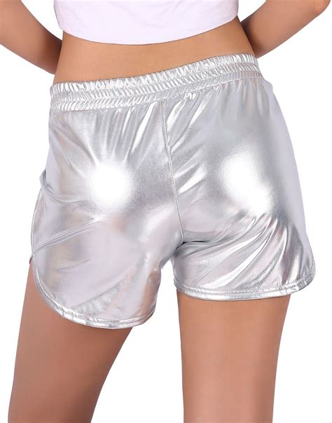 hde hde women s hot shorts loose shiny metallic yoga