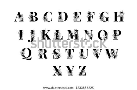 botanical alphabet capital letters vector set stock vector royalty
