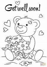 Well Soon Coloring Pages Cards Bear Teddy Printable sketch template