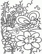 Coloring Spring Pages Kids Printable Preschool Sheets Springtime Kindergarten Drawing Season Printables Seasons Time Nature Toddlers Print Clipart Nice Wuppsy sketch template