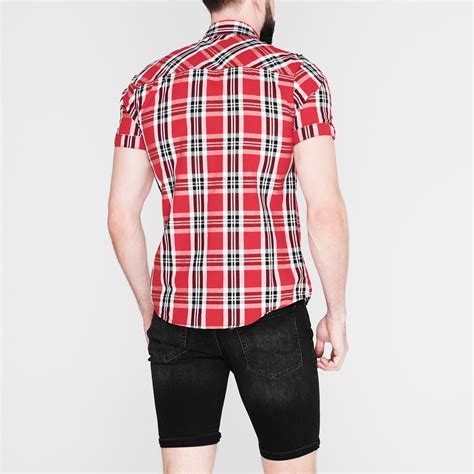 lee cooper mens ss check shirt short sleeve casual cotton