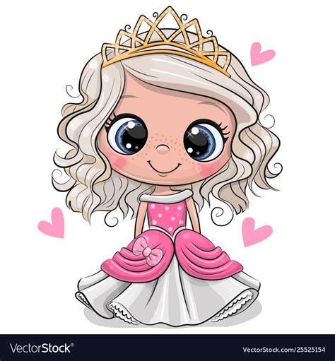 cartoon princess with hearts isolated on a white vector image