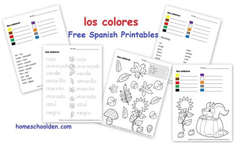 spanish worksheets  kids fall words  colors homeschool den