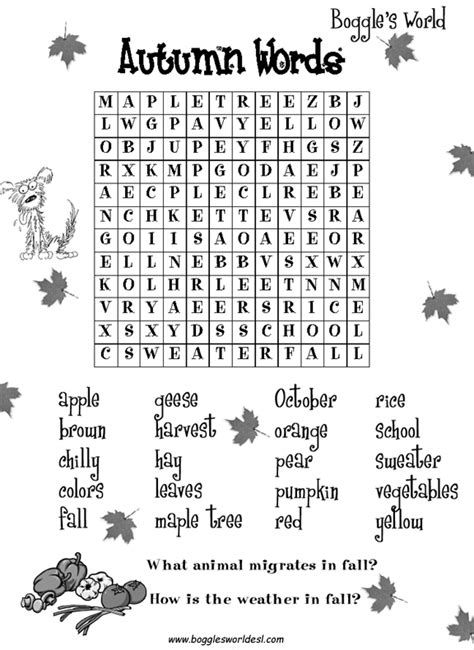 18 Fun Fall Word Search Puzzles