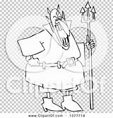 Outlined Devil Pitchfork Laughing Holding Illustration Royalty Clipart Vector Djart sketch template