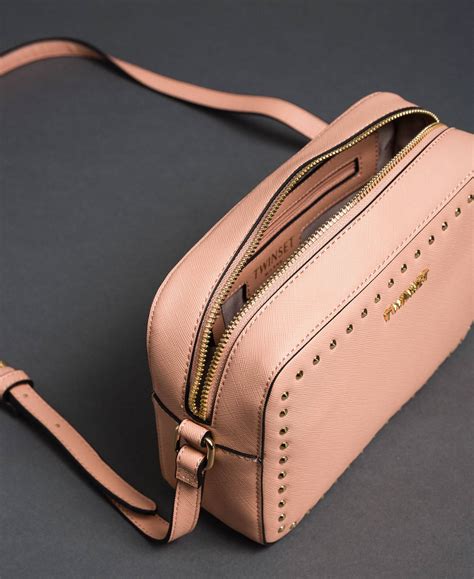 borsa  tracolla piccola  similpelle  borchie donna rosa