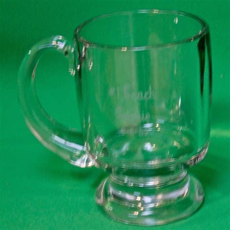 Large Heavy Inscribed Glass Coffee Mug With Pedestal Base And Handle