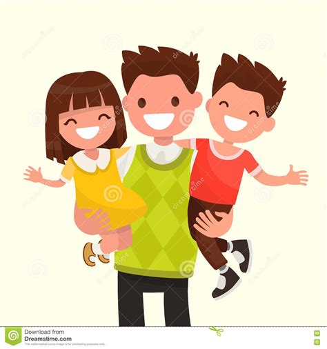 happy dad holding his son and daughter vector illustration stock illustration illustration of