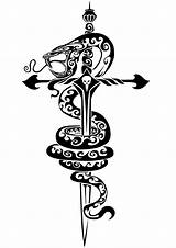 Snake Dagger Stylized Daga Punhal Snakes Serpiente Serpent Tattoodaze sketch template