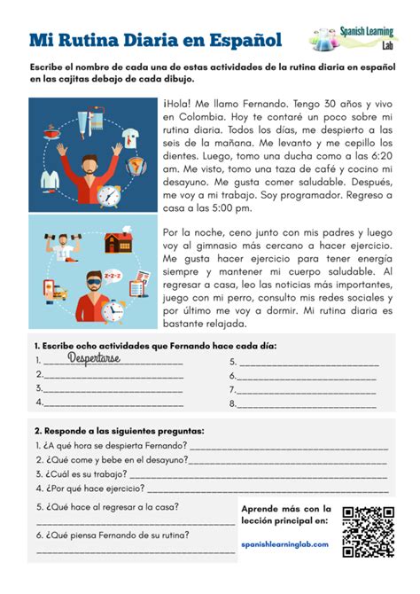 daily routine  spanish  worksheet spanishlearninglab