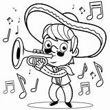 Mariachi Coloring Mexican Trumpet Playing Man Book Sombrero Illustration Preview Vector sketch template